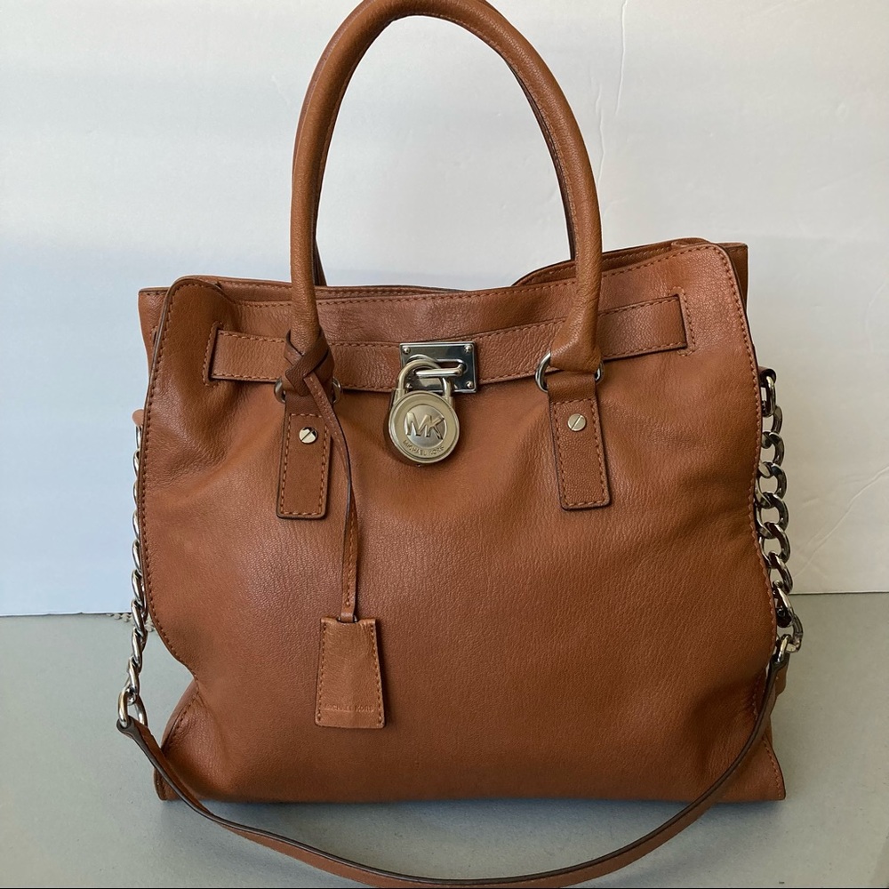 Michael Kors Hamilton Leather Handbag | Sholder Bag Silver Hardware - Picture 3 of 16